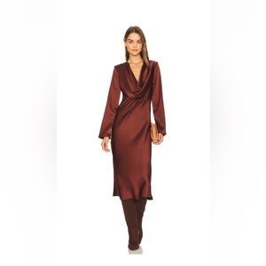 Giselle Midi Dress in Cinnamon Brown- Line & Dot